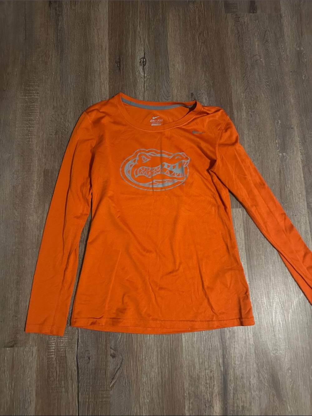 Nike Orange Long Sleeve Performance Tee with Reflective Gator Logo
